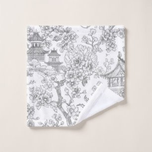 Chinoiserie-Toile-Drache-Kirschblüten-Verzierung Waschlappen