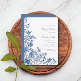 Chinoiserie Toile Dusty Blue Floral Baby Shower Einladung