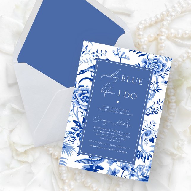Chinoiserie Toile Etwas Blaues Brautparty Einladung (Von Creator hochgeladen)