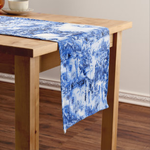 Chinoiserie-Toilette, blaue Weide, blaue China Kurzer Tischläufer