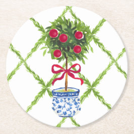 Chinoiserie Topiar Runder Pappuntersetzer