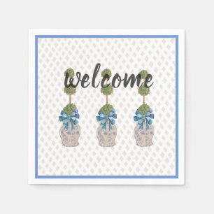 Chinoiserie-Topiary Blau-Weiß-Ginger-Gefäß-Türmatt Serviette