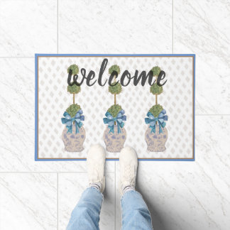 Chinoiserie Topiary Blue White Ginger Jar Doormat Fußmatte