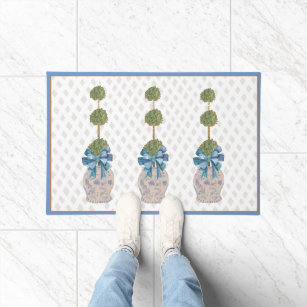 Chinoiserie Topiary Blue White Ginger Jar Doormat Fußmatte