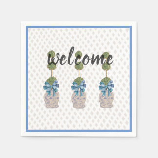 Chinoiserie Topiary Blue White Ginger Jar Doormat Serviette