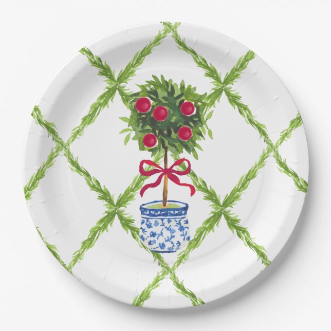 Chinoiserie Topiary, Grandmillenial Pappteller (Vorderseite)
