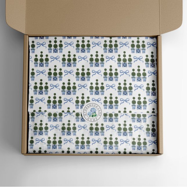 Chinoiserie Topiary Tree Blue Bow Seidenpapier (Chinoiserie topiary tree tissue paper
)