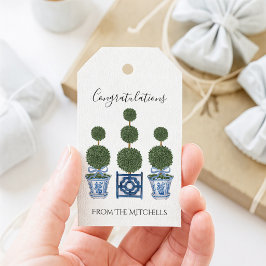 Chinoiserie Topiary Trees mit Blaufuhe Geschenkanhänger