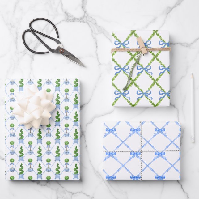 Chinoiserie Topiary Wrapping Paper Geschenkpapier Set (Vorderseite)