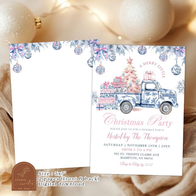 Chinoiserie Truck Merry Little Christmas Party Einladung (Von Creator hochgeladen)