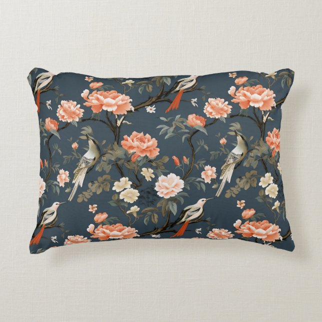 Chinoiserie über Denim Blue Dekokissen (Vorderseite)