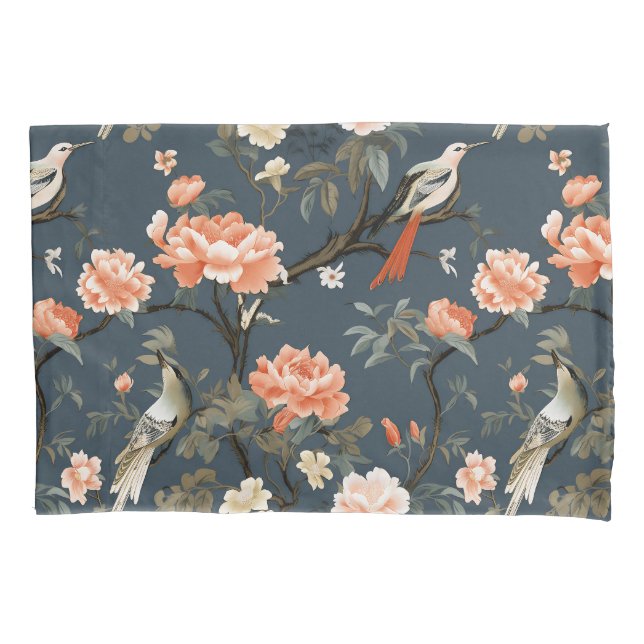 Chinoiserie über Denim Blue Kissenbezug (Vorderseite)
