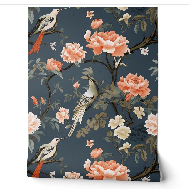 Chinoiserie über Denim Blue Tapete (Abrollen)