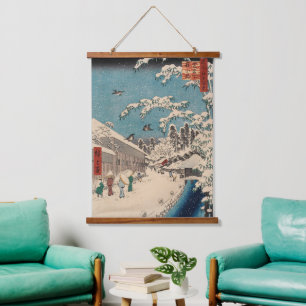 Chinoiserie Ukiyo-e japanische Winter-Schneelandsc Wandteppich Mit Holzrahmen