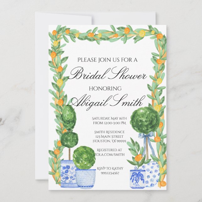 Chinoiserie und Citrus Bridal Dusche Einladung (Vorderseite)
