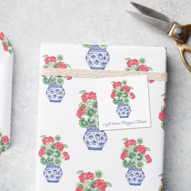 Chinoiserie Vase of Red Geraniums - Geschenkvorfüh Mitteilungskarte (Von Creator hochgeladen)
