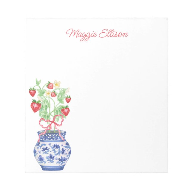 Chinoiserie Vase of Red Strawberries Personalisier Notizblock (Vorderseite)
