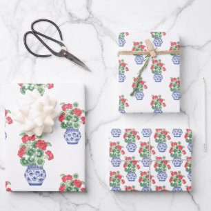 Chinoiserie Vases of Red Geraniums Geschenkpapier Set