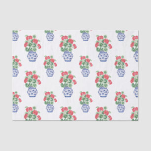 Chinoiserie Vases of Red Geraniums Seidenpapier