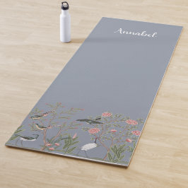 Chinoiserie Vögel und Blätter in Grau Yogamatte