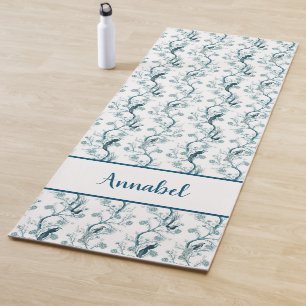 Chinoiserie Vögel und Blätter Petroleumblau Yogamatte