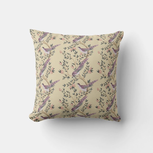 Chinoiserie Vögel und Blattfußfarben Kissen (Vorderseite)