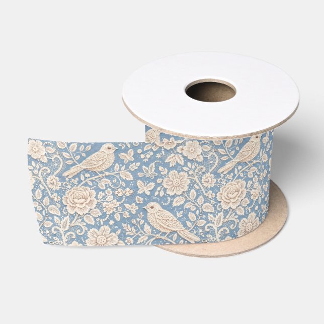 Chinoiserie-Vogel- und Blumen-nahtloses Muster Satinband (Spule)