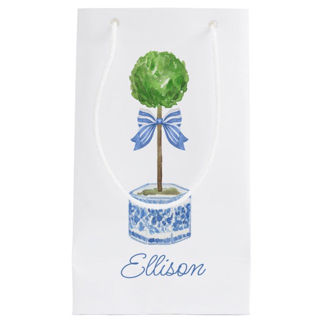 Chinoiserie Wassercolary Bow Topiary Kleine Geschenktüte (Vorderseite)