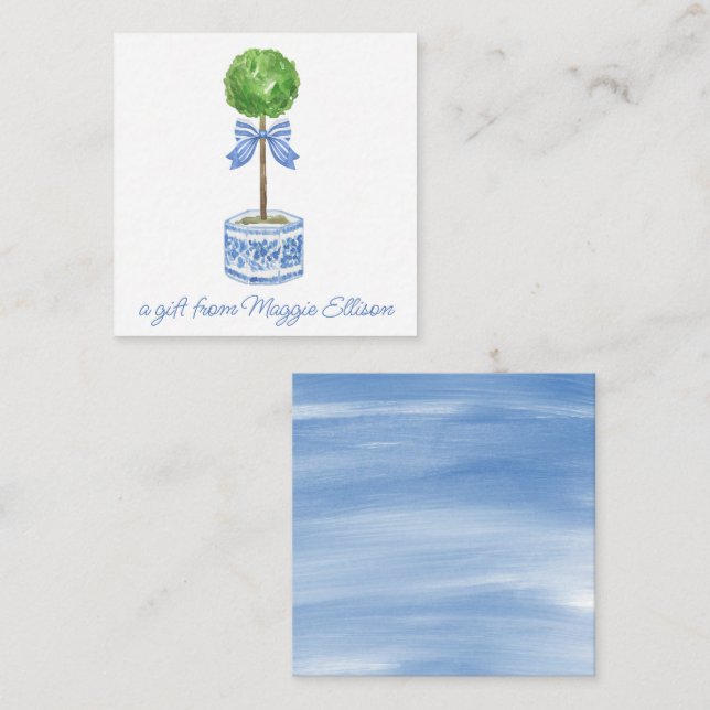 Chinoiserie Wasserfarben Bow Topiary Geschenkanwei Mitteilungskarte (Vorne/Hinten)