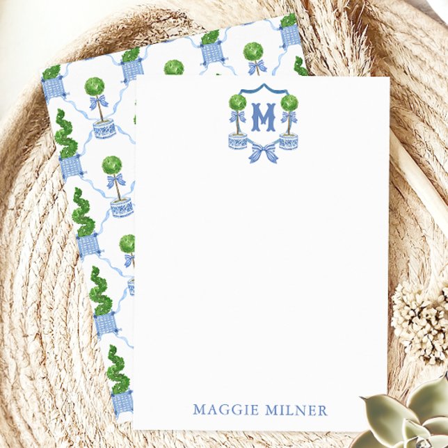 Chinoiserie Wasserfarben Wappen Topiary Monogram Dankeskarte (Von Creator hochgeladen)