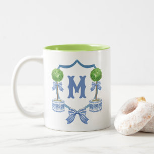 Chinoiserie Wasserfarben Wappen Topiary Monogram Zweifarbige Tasse