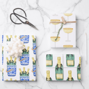 Chinoiserie Wasserfarbener Wein Packpapier Geschenkpapier Set