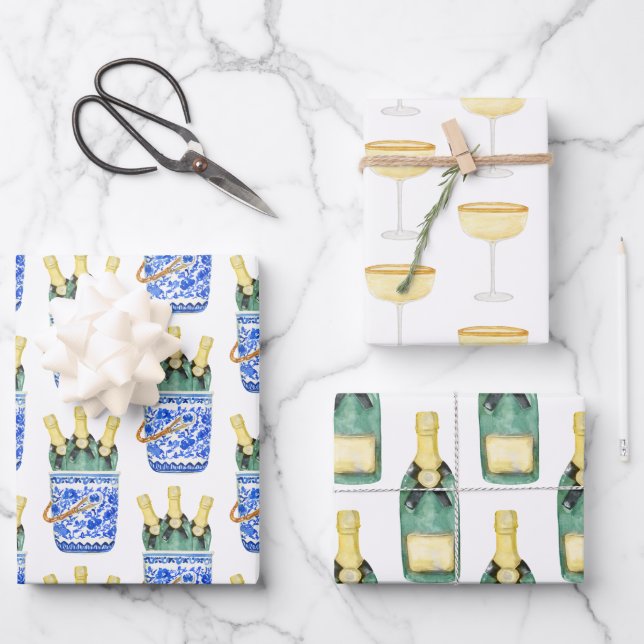 Chinoiserie Wasserfarbener Wein Packpapier Geschenkpapier Set (Vorderseite)