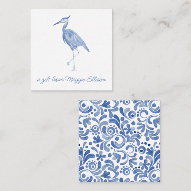 Chinoiserie Watercolor Blue Hering Geschenkanweisu Mitteilungskarte (Vorne/Hinten)