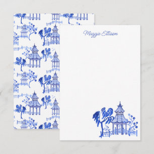 Chinoiserie Watercolor Blue Pagoda Mitteilungskart Dankeskarte