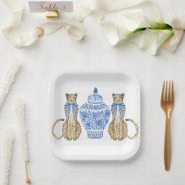 Chinoiserie Watercolor Bow Cheetah Ginger Jar Pappteller