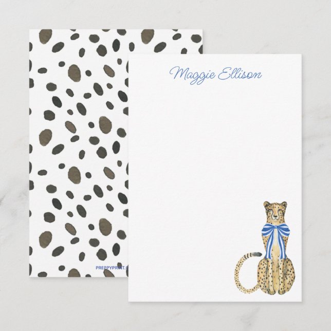 Chinoiserie Watercolor Bow Cheetah Mitteilungskart Dankeskarte (Vorne/Hinten)