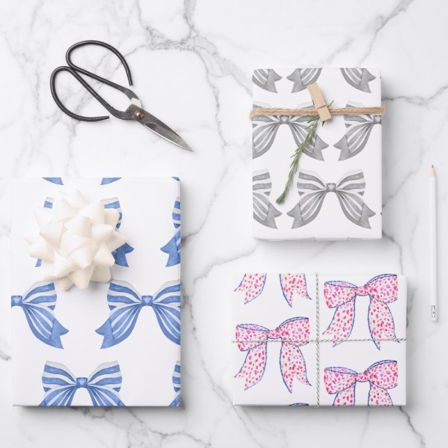 Chinoiserie Watercolor Bows Wrapper Geschenkpapier Set (Vorderseite)