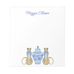 Chinoiserie Watercolor Cheetah Ginger Jar Notepad Notizblock