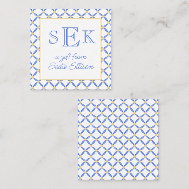 Chinoiserie Watercolor Chic Monogram-Geschenk Mitteilungskarte (Vorne/Hinten)