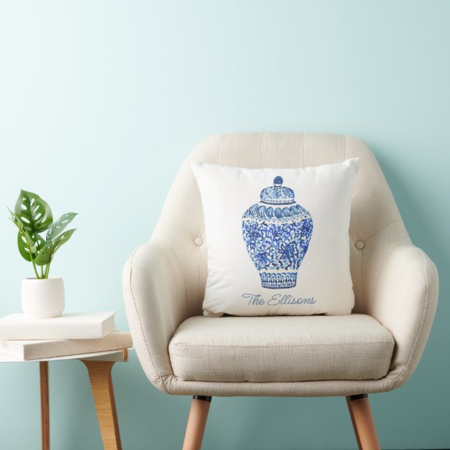 Chinoiserie Watercolor Ginger Jar Kissen (Stuhl )