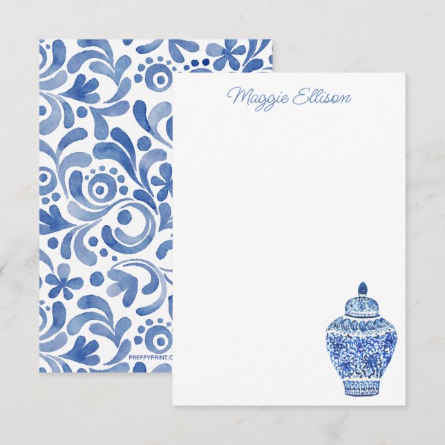 Chinoiserie Watercolor Ginger Jar Mitteilungskarte (Vorne/Hinten)
