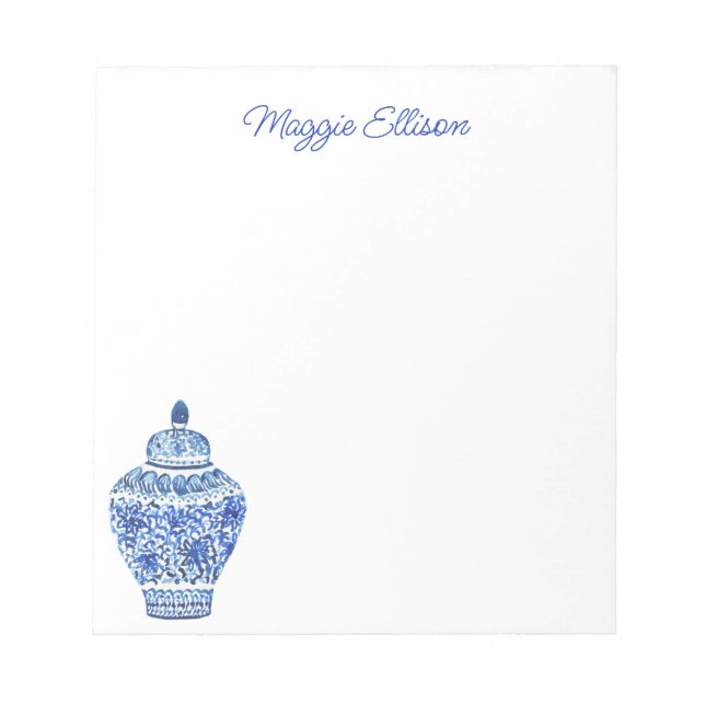 Chinoiserie Watercolor Ginger Jar Notepad Notizblock (Vorderseite)