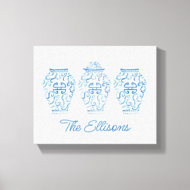 Chinoiserie Watercolor Ginger Jar Vase Leinwanddruck (Vorderseite)