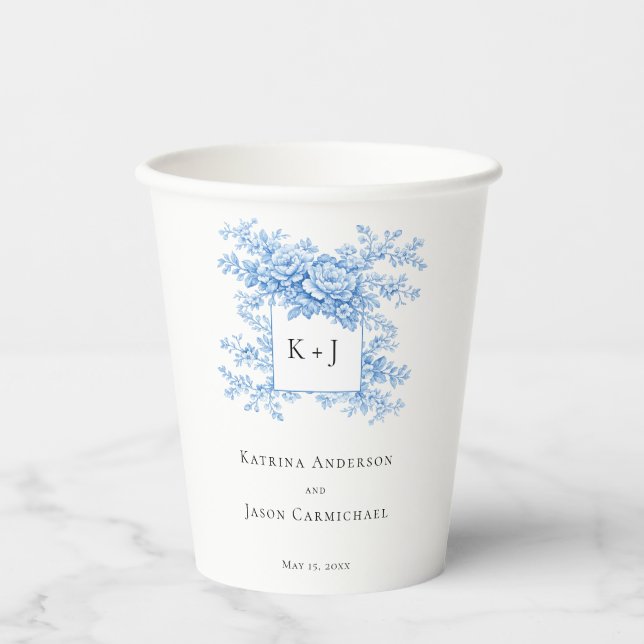 Chinoiserie Wedding Floral Monogram Elegant Pappbecher (Vorderseite)