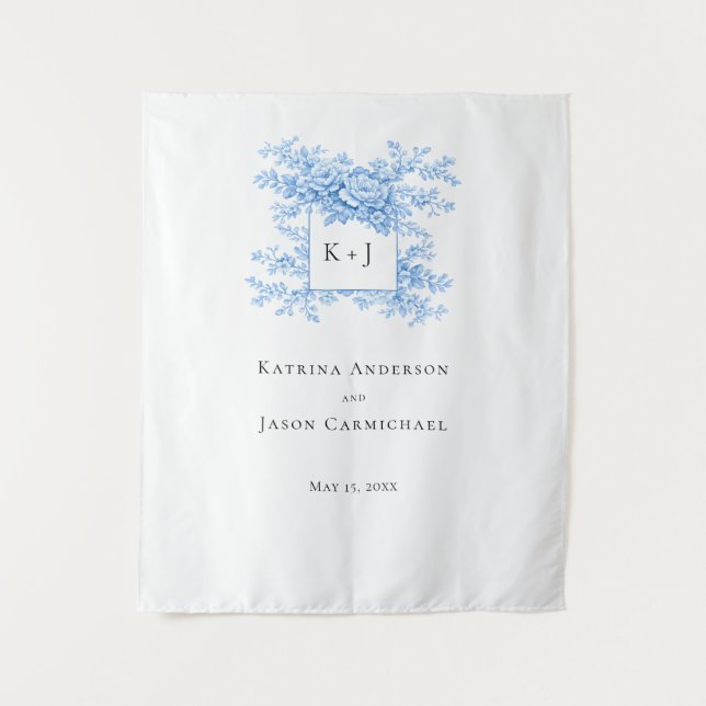 Chinoiserie Wedding Floral Monogram Elegant Wandteppich (Vorderseite)