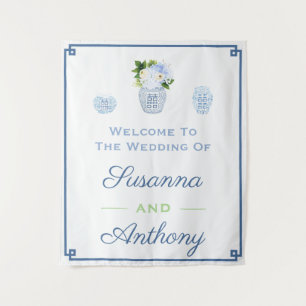Chinoiserie Wedding Welcome Virtual Background Sti Wandteppich