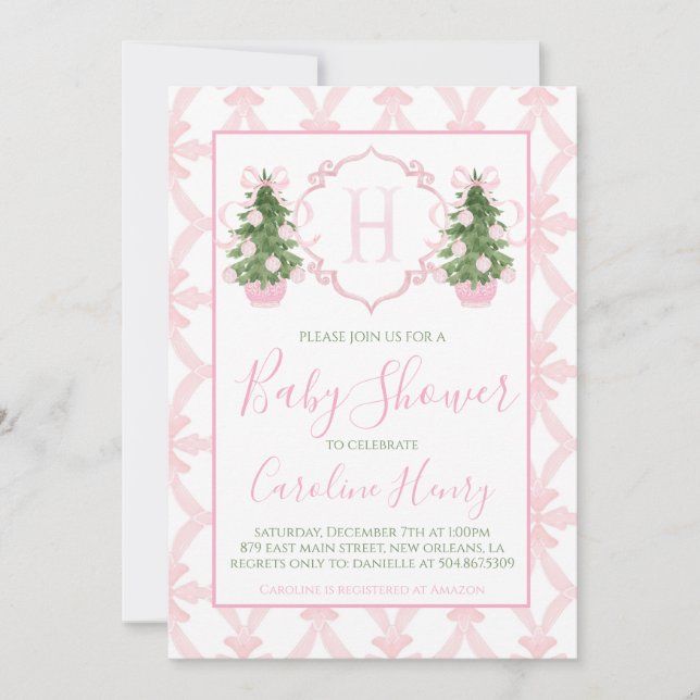 Chinoiserie Weihnachten Pink Preppy Baby Dusche Einladung (Vorderseite)