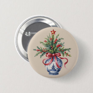 Chinoiserie-Weihnachtsbaum Roter Schleifen-Vase Vi Button