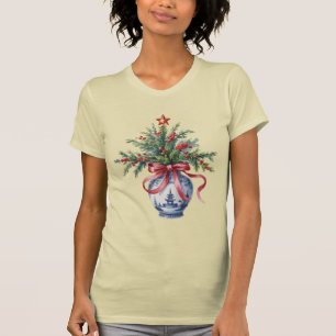 Chinoiserie-Weihnachtsbaum Roter Schleifen-Vase Vi T-Shirt